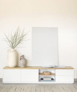 Kave Home TV-meubel ‘Abilen’ Eiken, 200 X 44cm, Kleur Wit